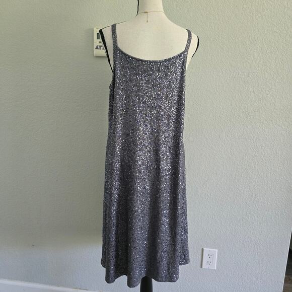 EILEEN FISHER Silk Sequin Sparkle Gray Dress Sz L Evening Cocktail Holiday Glam - Picture 4 of 8